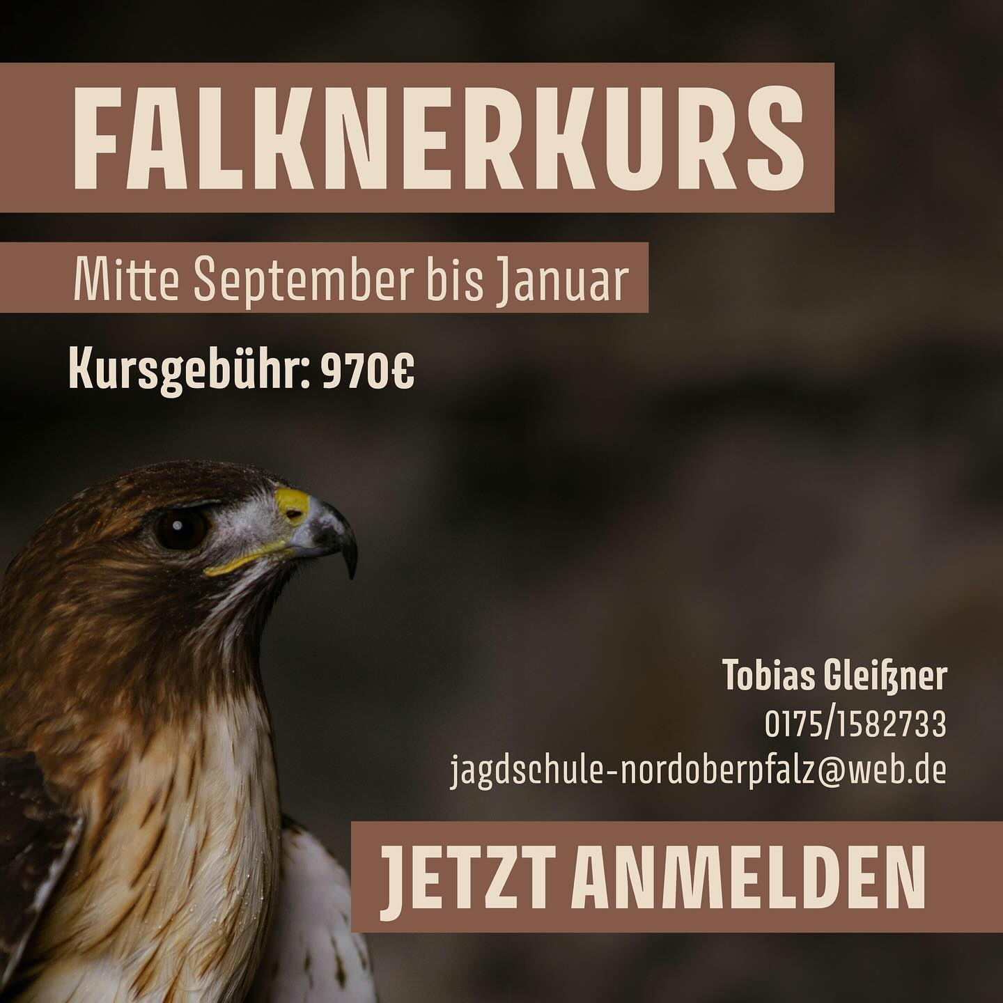 Plakat Falknerkurs Jagdschule Nordoberpfalz